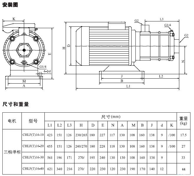 不銹鋼多級(jí)離心泵安裝圖、尺寸及重量